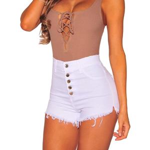 Tengo Womens High Waist Microstretch Cotton Denim Shorts (X-Large, White)