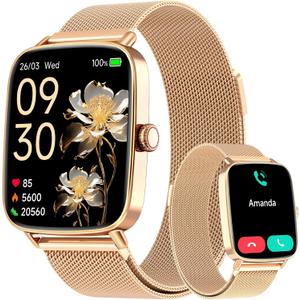 Tensky Smart Watch for Women, 1.85" HD AMOLED Fitness Tracker (Answer/Call) with 24/7 Heart Rate/Sleep/SpO2 Monitor for iPhone & Android, 120+ Sports Modes Smartwatch with IP68 Waterproof, 2 Bands
