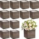 Suzile 12 Set 5 Inch Wooden Planter Box Flower Square vases for Centerpiece Rustic Cube Planter Box with Removable Foam Blocks Liner Square Vase Craft for Garden Home (Brown)