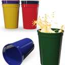 PartyPrints 10 Pack 16 oz Assorted Reusable Blank Plastic Cups, Stadium Cups Bulk  BPA Free Top Rack Dishwasher Safe, Party Colored Cups Perfect for Weddng, Birthday Graduation, Clubs