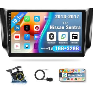 [1G+32G] Android 13 Car Stereo for Nissan Sentra 2013-2017 with GPS Navigation Head Unit Bluetooth Car Radio 10.1 Inch HD Touchscreen Mirror Link WiFi FM/RDS Radio USB SWC+Backup Camera Mic