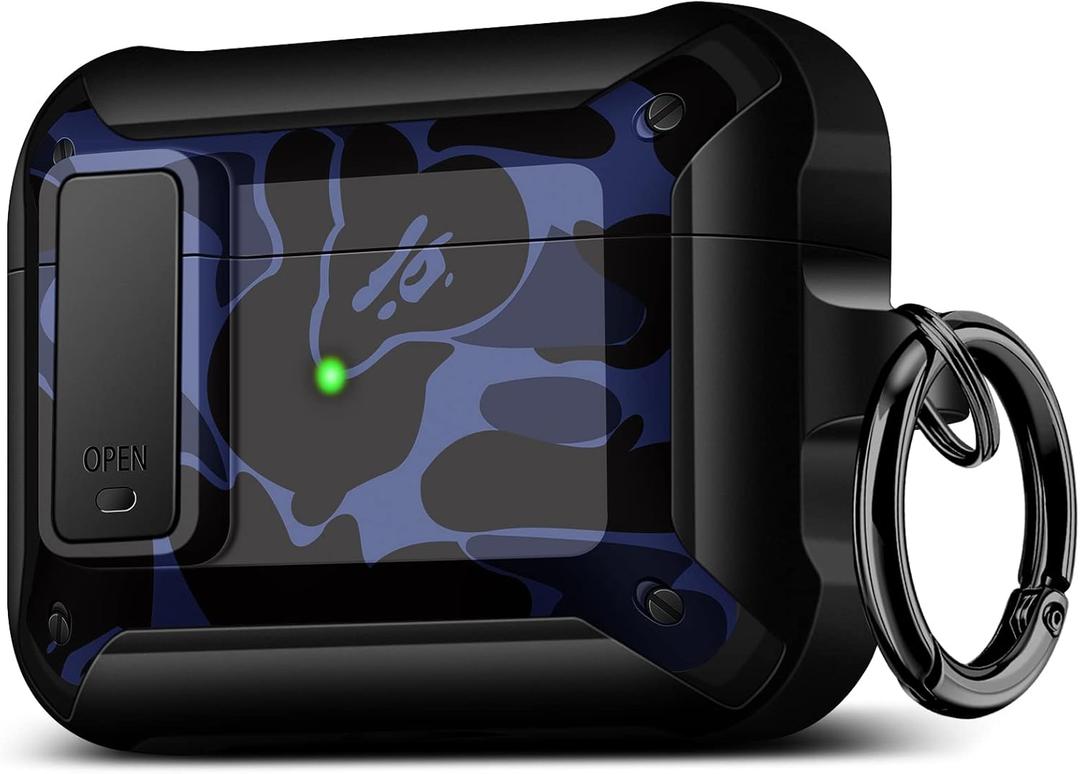 Maxjoy AirPods Pro Case Cover, Military Armor Series Full-Body Protective Case, Secure Lock, Blue Camo, Compatible with AirPod Pro, Recommended for Daily Use and Travel