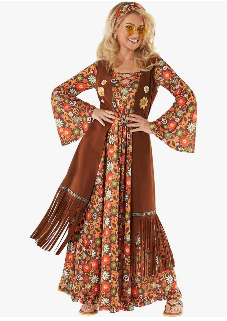 Morph Hippie Costume Women 70s Hippie Dress Outfits 60s Costumes Retro Boho Style Festival Wear for Women, XL