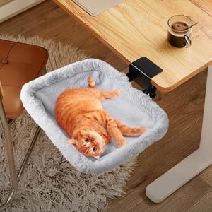 Lilyang Cat Desk Bed  Cat Hammock for Home Office Space Saving, Secure Bed with Super-Sized Clamp & Steel Frame, Supports Up to 40 lbs, 18"x14" Reversible Bed Cover (Grey)