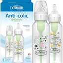 Dr. Brown's Natural Flow Anti-Colic Options+ Narrow Baby Bottle, Squirrel & Goat, 8 oz/250 mL, with Level 1 Slow Flow Nipple, BPA Free, 0m+, 2-Pack