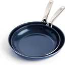 Blue Diamond 9.5” and 11" Frying Pan Skillet Set, Diamond Infused PFAS & PFOA-Free Ceramic Nonstick Pots & Pans, Durable Non Toxic Metal Utensil Safe & Scratch Resistant, Dishwasher & Oven Safe, Blue