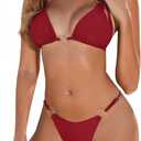 Zuvebamyo Women's String Bikini Sets Two Piece Halter Ring Triangle Swimsuit Cheeky Thong Bathing Suit (Wine) S