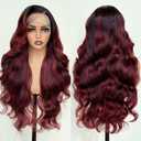 Burgundy Ombre 26 Inch HD Lace Front Wigs for White Women Black Women - Pre Plucked Body Wave Synthetic Wig with Tiny Knots 136 Pre Layered Natural Hairline Glueless Wigs Wear and Go