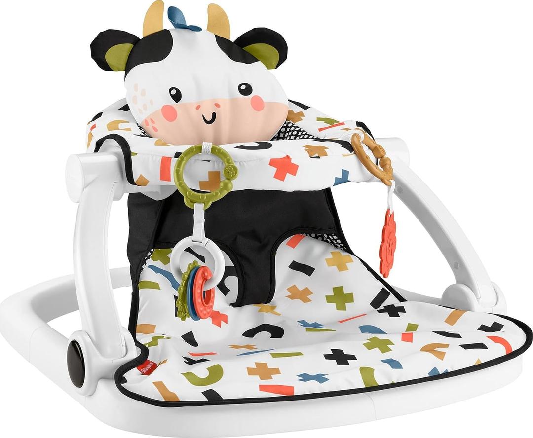 Fisher-Price Portable Baby Chair, Cute Cow Sit-Me-Up Floor Seat with BPA-Free Teether & Clacker Newborn Developmental Toys