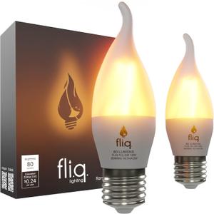 Fliq | LED Flame Light Bulb | 2 Pack | 2W | 4 Modes | Flickering Flame Bulb | 2023 Release | (Standard Frost E26)