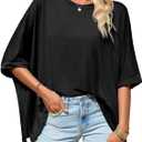 Tankaneo Womens Oversized Tshirts Batwing Short Sleeve Asymmetric Hem Tops Summer Casual Loose Fit Tunic Tee Shirts (Size Small, Black)