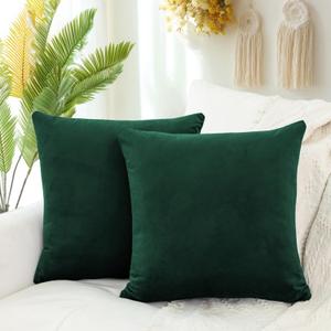 QUORGVES Pack of 2 Soft Velvet Dark Green Pillow Covers 18x18 Inch Square Throw Pillow Covers Set for Spring Sofa Living Room Couch Bedroom 18 x 18 Inch 45x45 cm