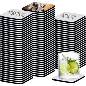 100 PCS Sublimation Blank Cup Coasters Bulk, 4x4 Inch Square Blank Cup Mat Rubber for Sublimation Transfer Heat Press Printing DIY Crafts
