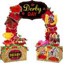 Gersoniel 15 Pcs Derby Day Horse Party Decoration Kit Derby Party Supply 6.6 ft Red Rose Arch Backdrop 2 Rose Garland 10 Horse Racing Cardstock Cutout 2 Hay Box Centerpiece for Race Day Celebration