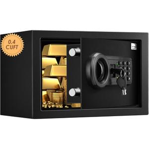 Tenamic Safe Box 0.4 Cuft Fireproof, Waterproof, Keypad Small Cabinet Lock Box, Solid Alloy Steel Office Hotel Home Mini Safe, Black