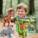 3 x 3 Pack Walking Dinosaur Toys for Kids 3-5 5-7 Years Old, Simulated Tyrannosaurus Brachiosaurus Triceratops with Sound & Light, Birthday Gifts Dino Toy for Toddlers Boys Girls 3 4 5 6 7 8 Years