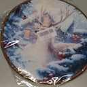 HUGANE Christmas Blue Snowman Bird Round Wall Art Decor, Let it Snow Cozy Rustic Xmas Winter Hanging Canvas Framed Prints Wall Sculptures for Home Bedroom Living Room Decor, 10x10 Inch