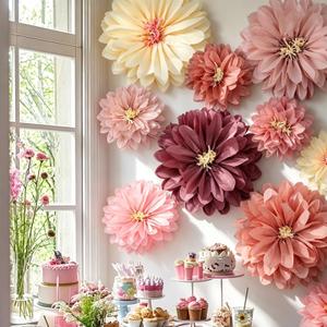 Geyee 18 Pcs Mexican Paper Flowers Colorful Fiesta Tissue Paper Flowers Pom Poms Mexican Carnival for Floral Party Backdrop Wedding Birthday Party Craft (Vintage Color,12" 14" 20")