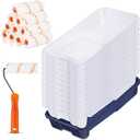 Qilery 32 Pcs 4 Inch Paint Roller Tray Kit Includes 20 Pcs Disposable Liners and Tray, 10 Piece Covers Replacement, Frame with Handle for Home Wall Furniture Craft Work Supplies