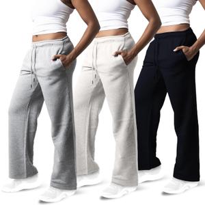 Common Stitch 3 Pack Sweatpants Women, Wide Leg Womens Sweatpants, Workout - Yoga Pants  (X-Large, Black / Lt. Heather Grey / Med. Heather Grey)