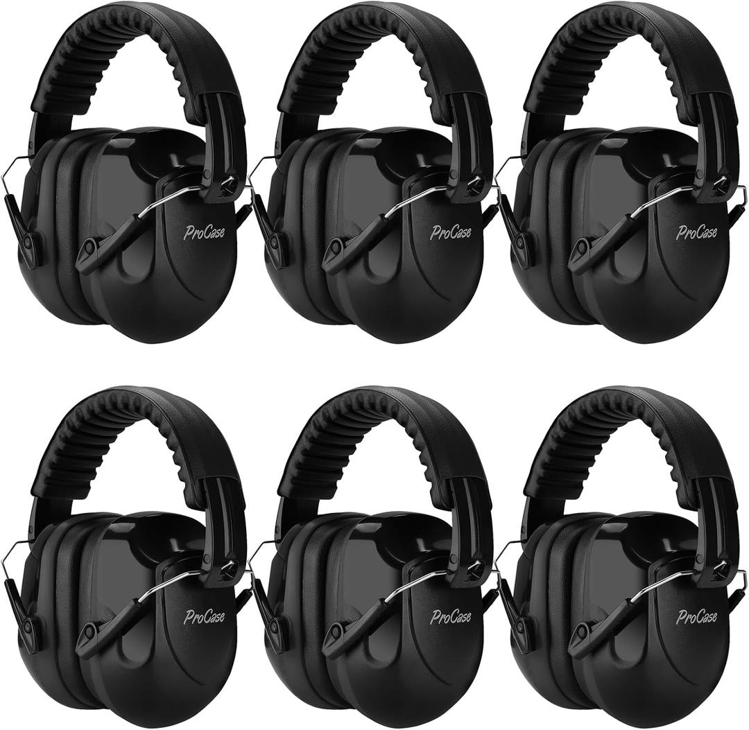 ProCase Noise Reduction Ear Muffs, Sound Proof Ear Protection, NRR 28dB Noise Cancelling Headphones for Adults Kids Autism, Hearing Protection for Shooting Gun Range Mowing -6 Packs, Black