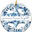 2 x Hanukkah Ornament 2025, Peace Love Light Ornament, White Elephant Gift Blue Star of David Decoration with Floral Wreath  Jewish, Festival of Lights Keepsake, Elegant Hanukkah Dcor