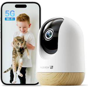 MUBVIEW 5G WiFi Indoor Security Camera No Subscription, Pet Camera with Phone App, Baby Monitor WiFi Smartphone, 2K Night Vision Pan-Tilt Dog Cam, Auto Tracking, 2-Way Audio, SD or Cloud Storage (1 PC)
