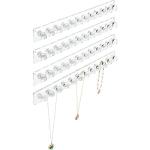 Heesch Necklace Hanger, Acrylic Necklace Organizer Wall Mount Necklace Holder, Jewelry Hooks for Necklaces, Bracelets, Chains (4-pack Clear)