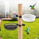 Bird Feeder for Railing Pole, Bird Feeding Station with Metal Mesh Food Tray and Water Bowls Adjustable 2.7" Pole Hummingbird Feeders for Outside Birdbaths Birdfeeder Fences Deck
