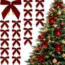 2 x 24pcs Velvet Bows for Christmas Tree - Red Bows for Christmas Tree for Garland Wreath Rustic Crafts Gift Indoor Outdoor Xmas Decorations