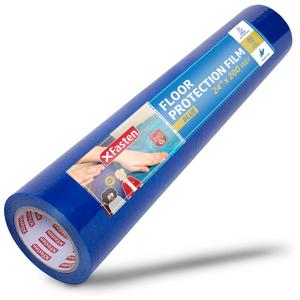 XFasten Floor Protection Film, 24-Inch x 200-Foot Roll, 3 mils, Blue Self-Adhesive Plastic Film Protector for Hardwood Floor |Residue-Free Painting and Construction Sticky Floor Protective Film Roll