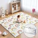 Noonkty 79x71 Extra Large Baby Play Mat for Floor, Foldable Foam Playmat for Babies 0-12 Months & Kids, Non-Toxic Waterproof Baby Mat for Floor, Thick Playpen Mat for Tummy Time Crawling, New Rainbow