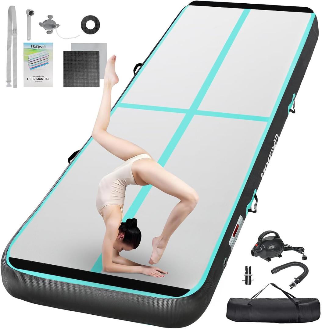 FBSPORT Inflatable Air Gymnastics Mat Training Mats 8 inches Thickness Gymnastics Tracks for Home Use/Training/Cheerleading/Yoga/Water with Pump, Size: 10ftL*3.3ftW*8inH
