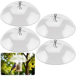 Domensi 4 Pcs 10.2 Inch Plastic Bird Feeders Dome Cover for Hanging Hummingbird Feeder Weather Guard Protective Dome Squirrel Baffle for Bird Feeder Pole Covers(Clear)