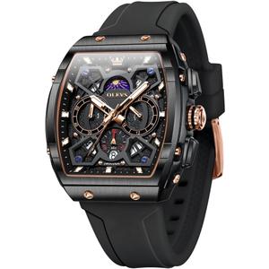 OLEVS Watches for Men Casual Luxury Large Face Multifunctional Chronograph Men's Watches Durable Silicone/Nylon Strap 3ATM Waterproof Men Watch Date Moon Phase Analog Quartz Watch Reloj para Hombre (G2942-black-all black)