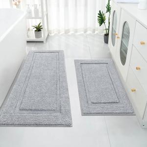 SHACOS Super Soft Bathroom Rugs Set of 2 Pieces with Bath Runner 20x32 + 20x47 inch Bath Mats Non Slip Plush Bath Rug Runner Absorbent Bathroom Carpet Machine Wash Dry, Light Grey