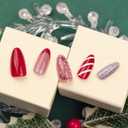 5 x Christmas Press on Nails Medium Red Glue on Candy Stripe Cane Mistletoe Design Xmas Acrylic Stiletto Bling Manicure False Nails 24 Pcs