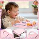 Domensi Large Silicone Suction Placemat with Teething Edge Bumper/Spill for Baby Toddlers Kids with Storage Bag, Non-Slip Dinning Table Mat, Dishwasher Safe for Table (Pink,1 Pack)
