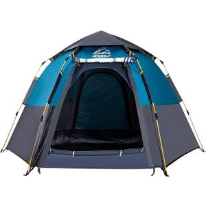 Hewolf 2/3/4 Person Camping Tent - Instant Pop Up Waterproof 2 Doors Tent with Easy Setup | 3-Season Hexagonal Dome Design for Family, Hiking & Traveling