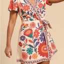 MakeMeChic Women's Floral Mini Dress Wrap V Neck Short Sleeve Summer Boho Dresses (Multicolor)