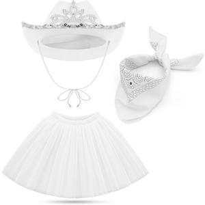 SATINIOR Cowgirl Outfit Hat for Women Bandana Skirt for Western Cowboy Party Halloween Adult Costume (White)