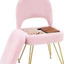Vanity Stool Chair with Folding Back, Storage Ottomans Faux Fur Vanity Chair, Multifunctional Upholstered Footstool with 4 Metal Legs with Anti-Slip Feet for Bedroom Living Room Entryway (Pink)