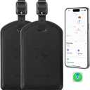 Luggage Tags Built-in Anti-Loss Tracker, Luxury Leather Luggage Tags for Suitcase, Travel Bags, Backpacks, Travel Organizer for Lost Baggage Prevention (Black*2 Pack)