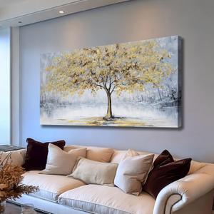 Belmrxne Tree Wall Art White and Gold Wall Decor for Living Room Aesthetic Canvas Painting Modern Wall Prints Dining Room Bedroom Artwork 24x48 Inches