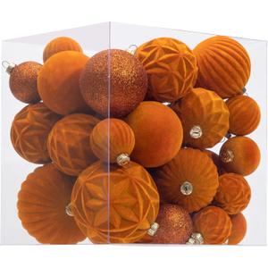 Velvet Christmas Ball Ornaments Orange Christmas Tree Decorations 36pcs Shatterproof Xmas Ornaments Set with 5 Styles in 3 Sizes(Small Medium Large) (Mixed)