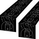 2 Pcs Basketball Table Runner Black Tactical Instruction Printed Basketball Birthday Party Decoration Sport Ball Themed Tablecloth Party Supplies for Table Kitchen Dining Room Home Island Decor