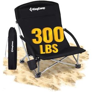 KingCamp Low Beach Chairs, Portable Folding Chair for Adults Extra Wide Ergonomic High Back Seat 300lbs Heavy Duty Lightweight Oversized Gear with Carry Bag for Outdoor Lawn Camping Picnic
