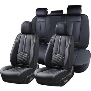 Car Seat Covers Full Set, Leather Seat Cover for Car with Lumbar Support, Black Seat Covers for Front and Back, Waterproof Car Seat Protector Car Seat Cushion Universal Fit for Most Vehicles