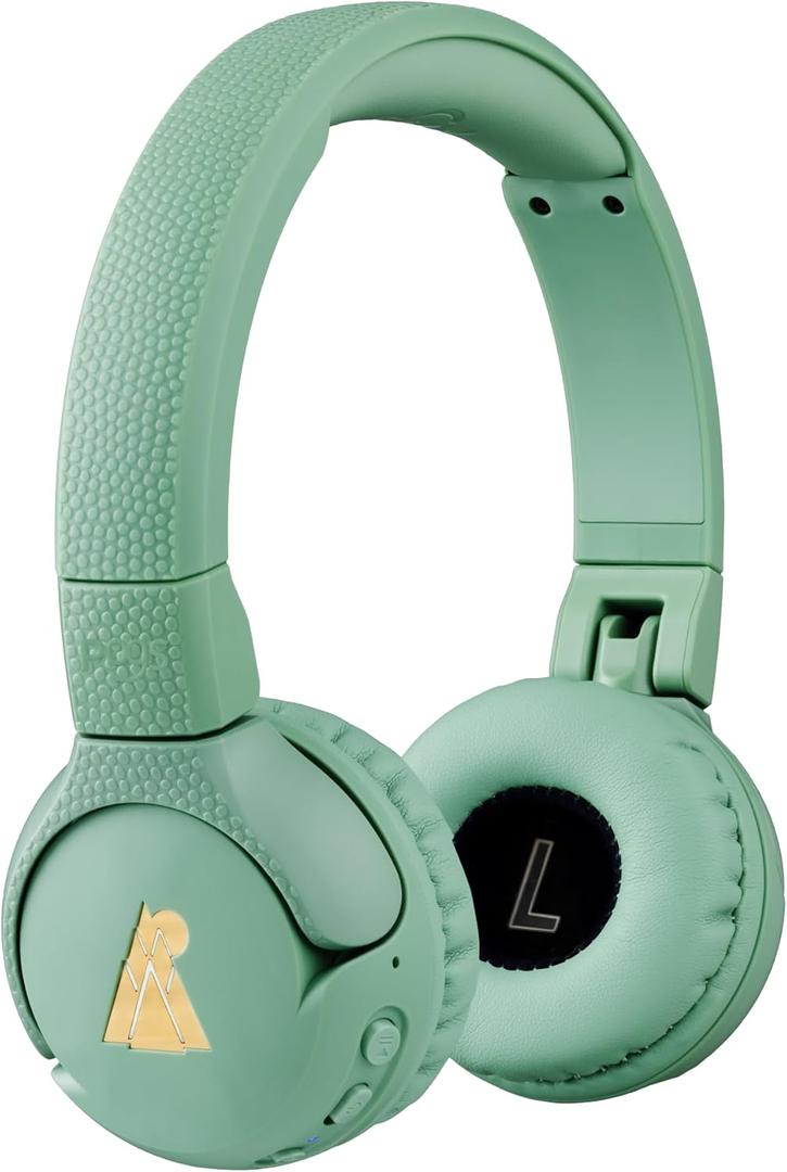 POGS Kids Bluetooth Wireless Headphones | The Gecko 2 | Foldable, Durable Headphones for Kids 3+ | Volume Limited 85 dB, Microphone | On-Ear | Wireless Music-Sharing Function (rGreen) (rGreem)