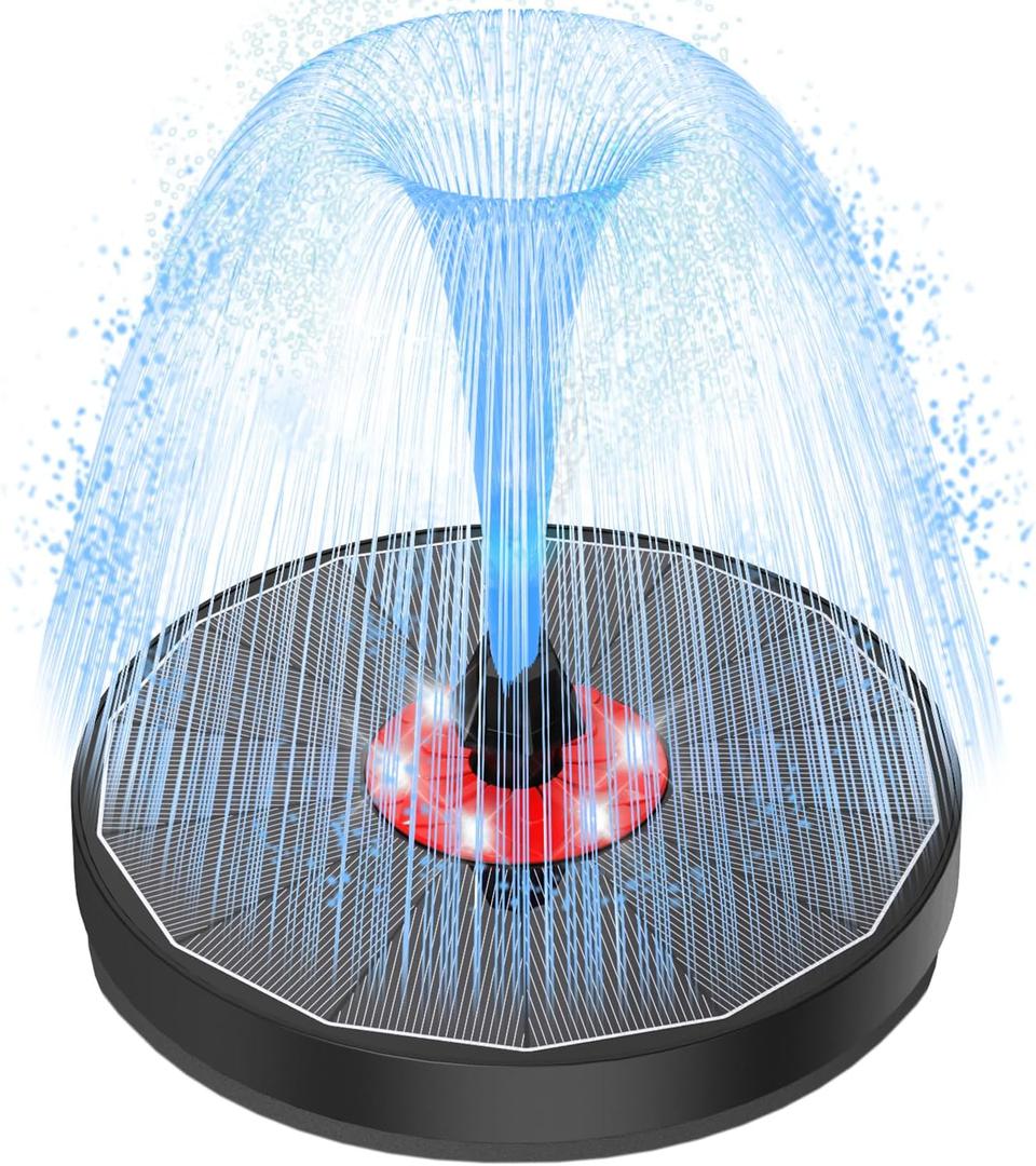 Solar Fountain Upgrade, 3.5W Solar Birdbath Fountains with White Lights, Glass Panel, 2200mAh Battery, Hummingbird Water Fountains with 8 Spray Modes & 4 Fixed Pipes for Garden, Pool, Pond